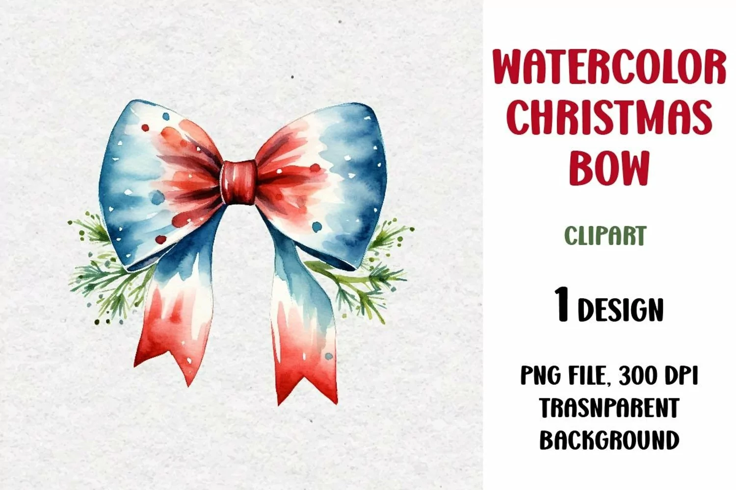 Watercolor Christmas Bow Clipart, Sublimation Design product image 1