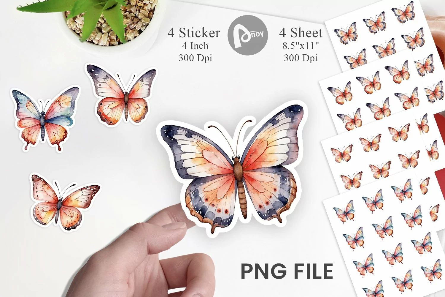 Sticker Watercolor Christmas Butterfly product image 1