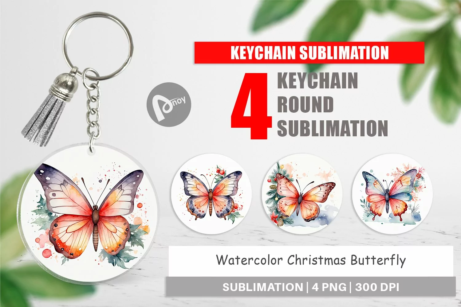 Keychain Watercolor Christmas Butterfly product image 1