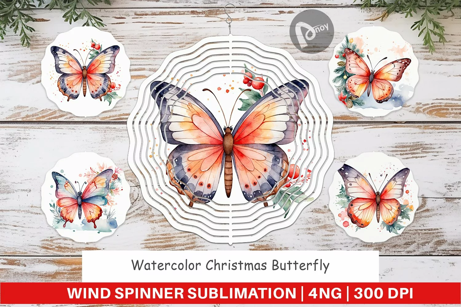 Wind Spinner Watercolor Christmas Butterfly product image 1
