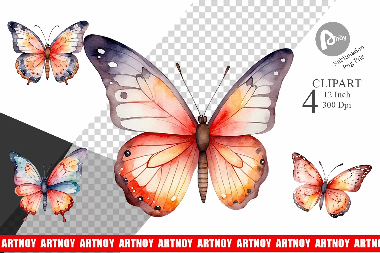 Clipart Watercolor Christmas Butterfly product image 1