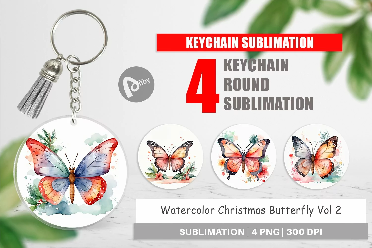 Keychain Watercolor Christmas Butterfly product image 1
