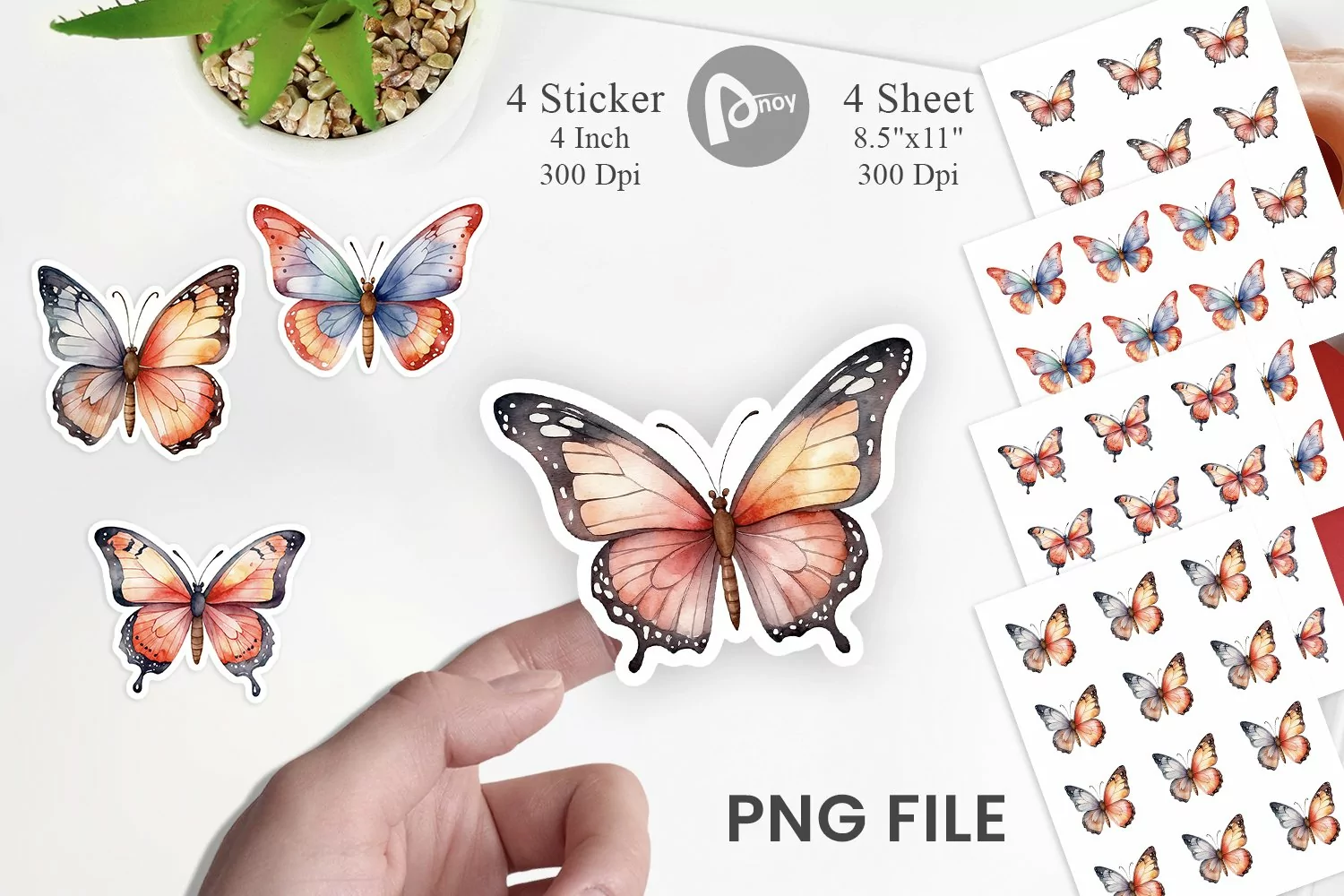 Sticker Watercolor Christmas Butterfly product image 1