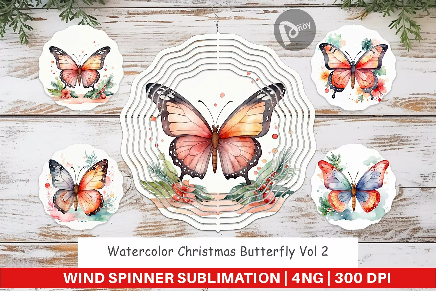 Wind Spinner Watercolor Christmas Butterfly product image 1