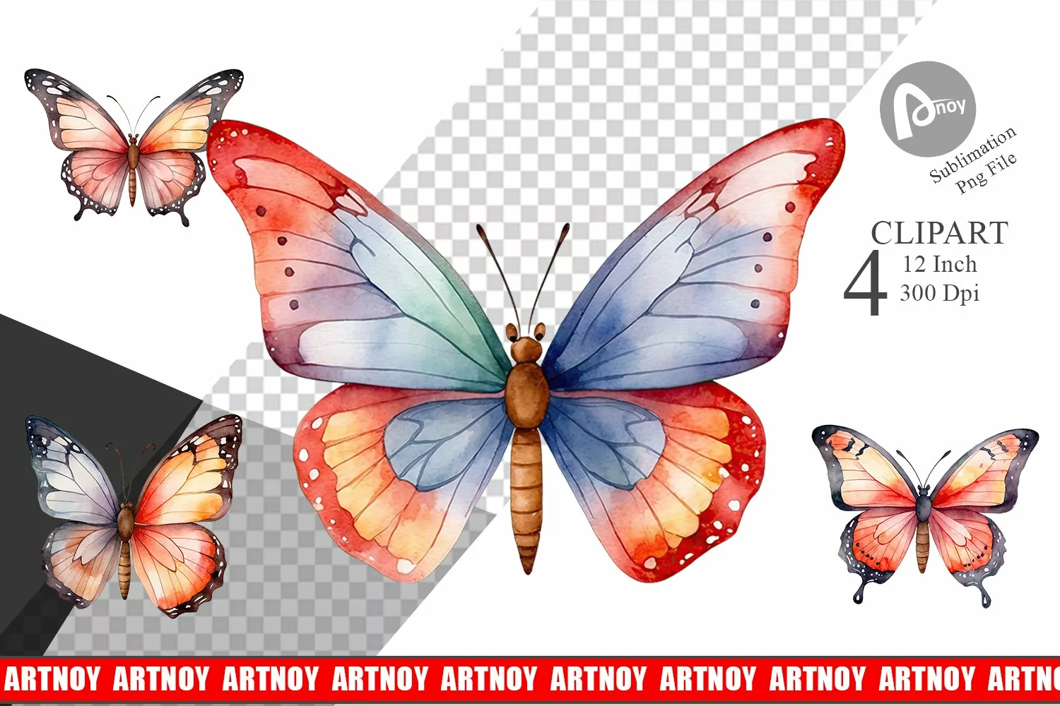 Clipart Watercolor Christmas Butterfly product image 1