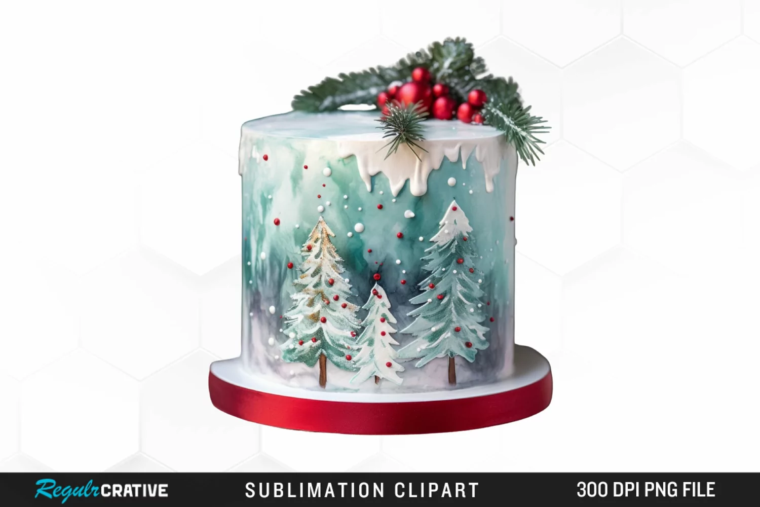 Watercolor Christmas Cake ClipartGraphic Clipart product image 1