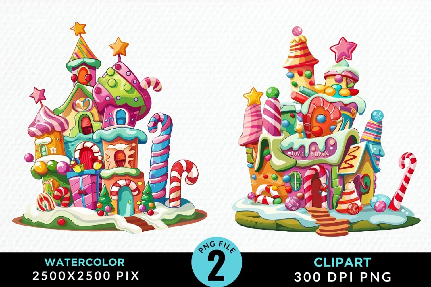 Watercolor Christmas Candyland Clipart product image 1