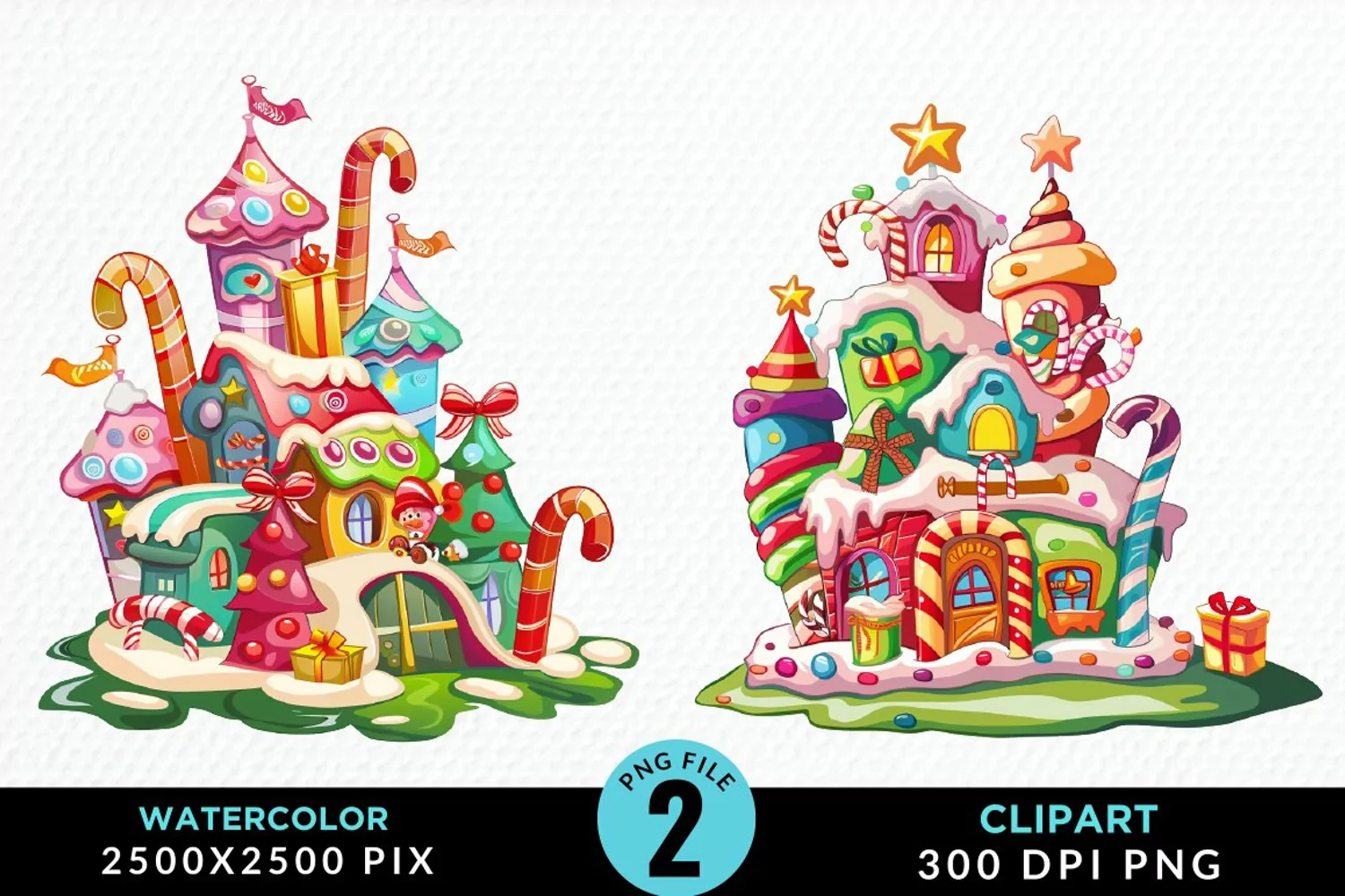 Watercolor Christmas Candyland Clipart product image 1