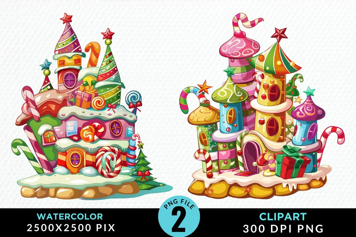 Watercolor Christmas Candyland Clipart product image 1