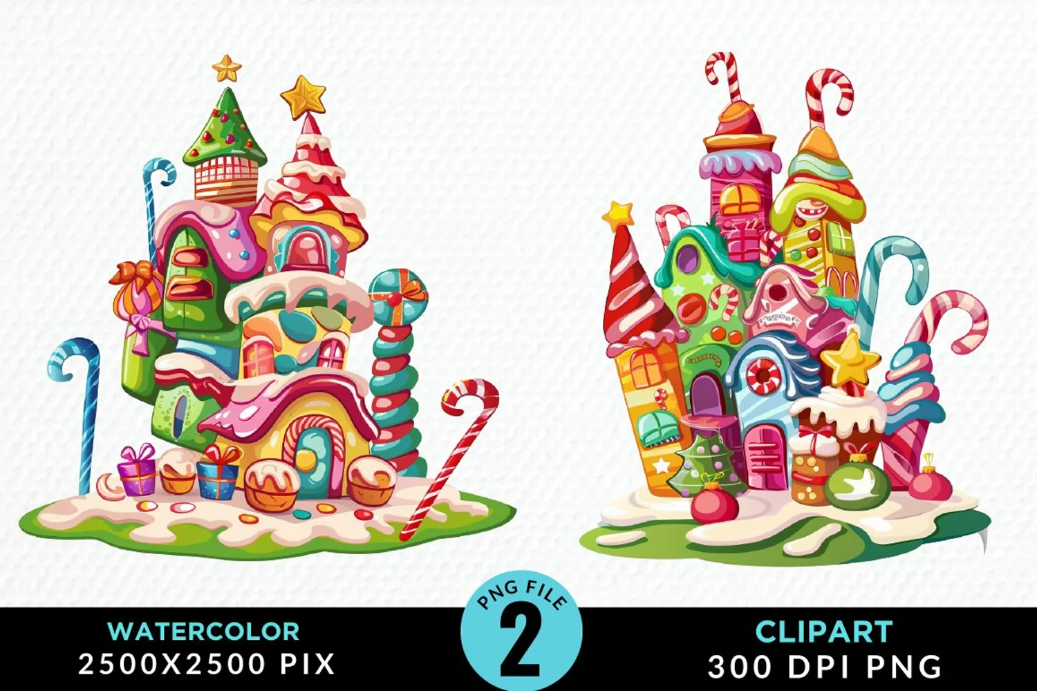 Watercolor Christmas Candyland Clipart product image 1