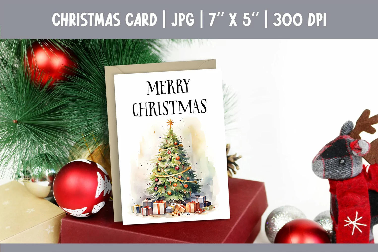 Merry Christmas Card Printable| Christmas Tree PNG product image 1