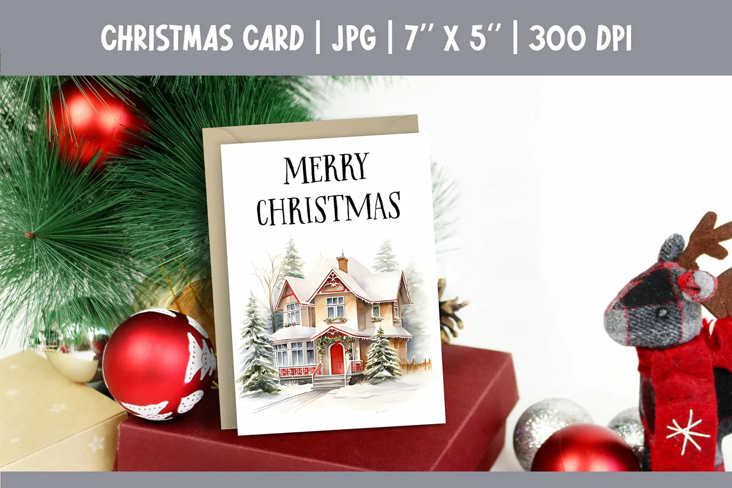 Merry Christmas Card Printable| Christmas House PNG product image 1