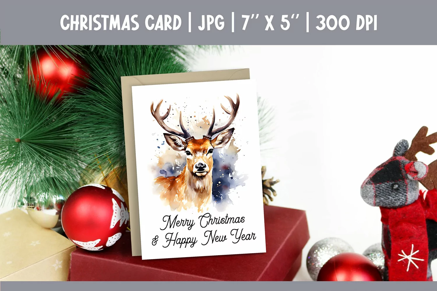 Merry Christmas Card Printable | Christmas Deer PNG product image 1