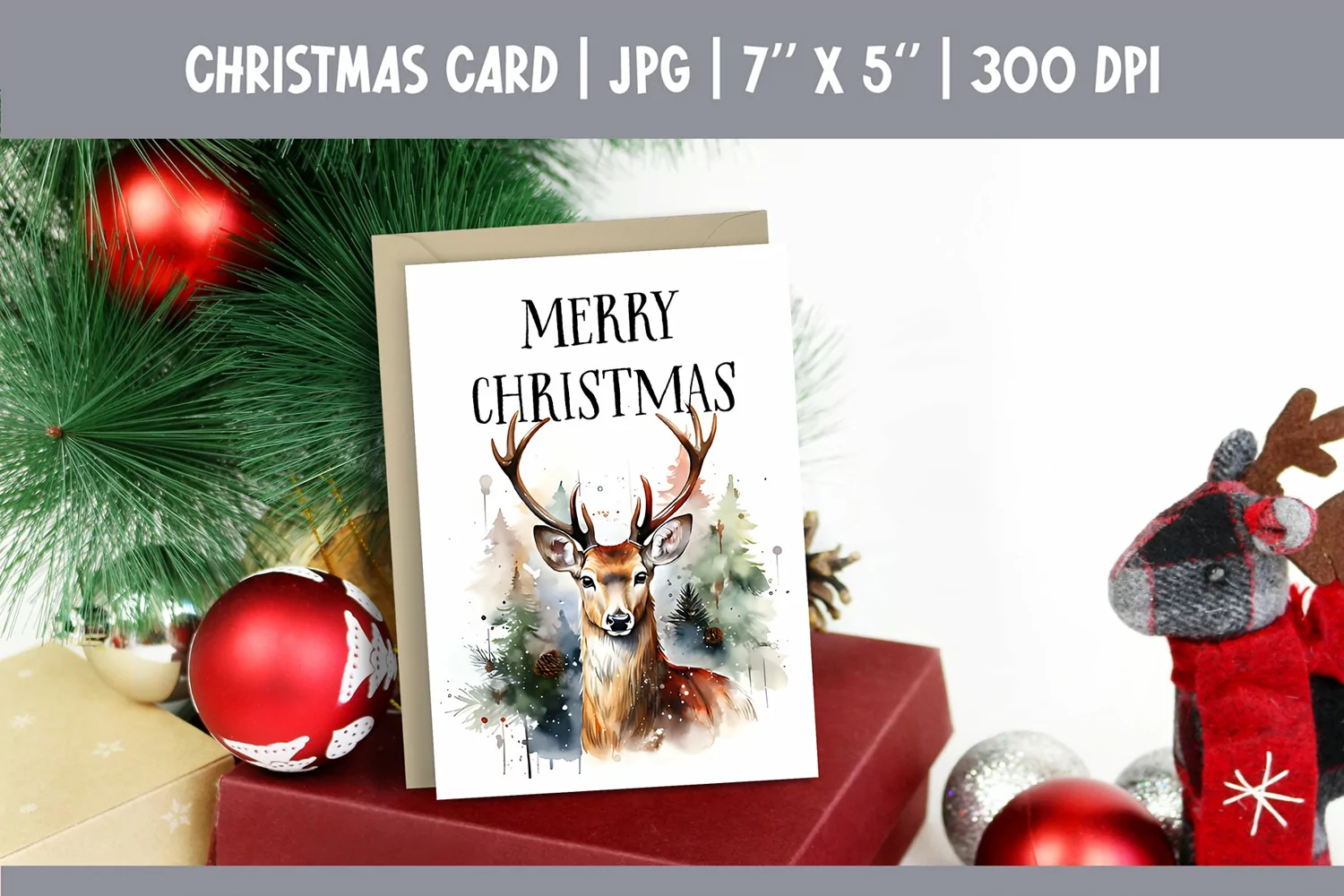Merry Christmas Card Printable | Christmas Deer PNG product image 1