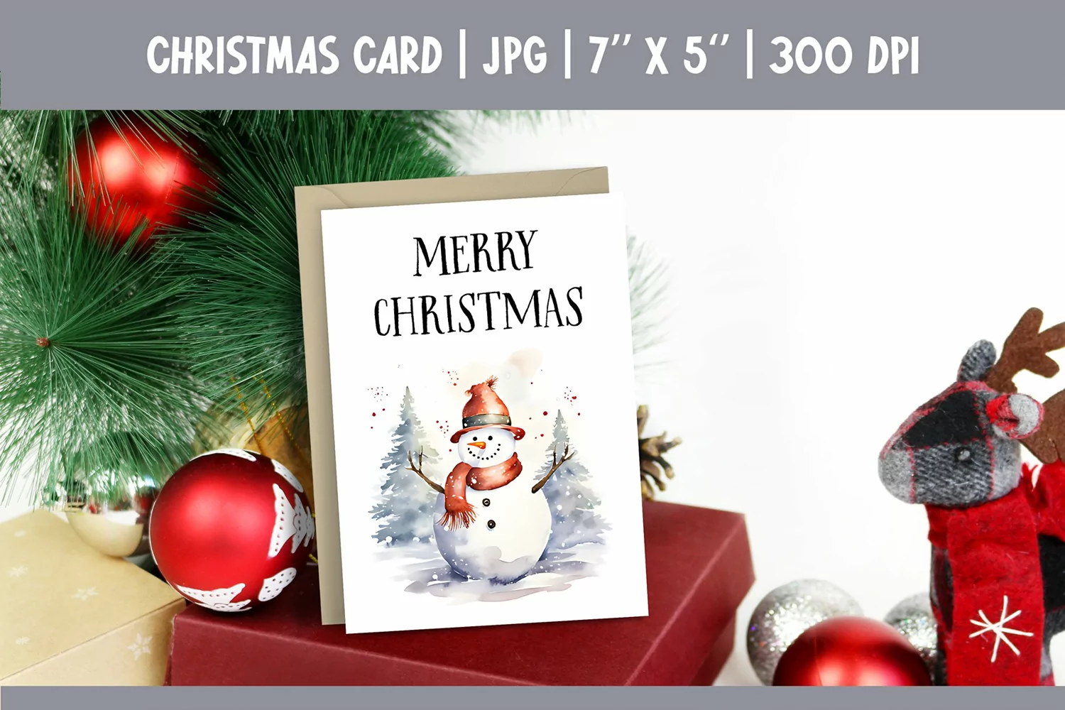 Merry Christmas Card Printable | Watercolor Snowman PNG product image 1