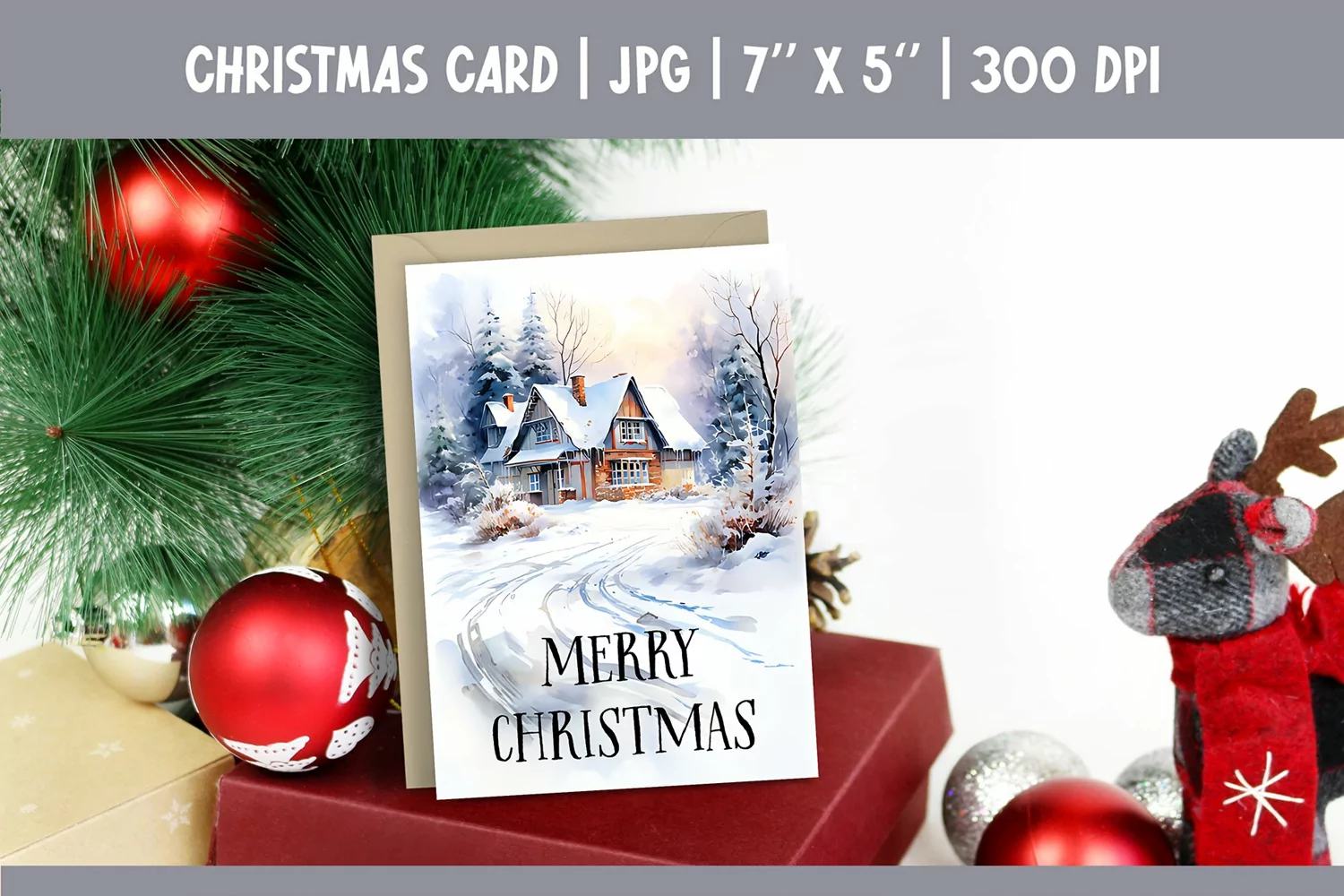 Merry Christmas Card Printable | Christmas Watercolor House product image 1