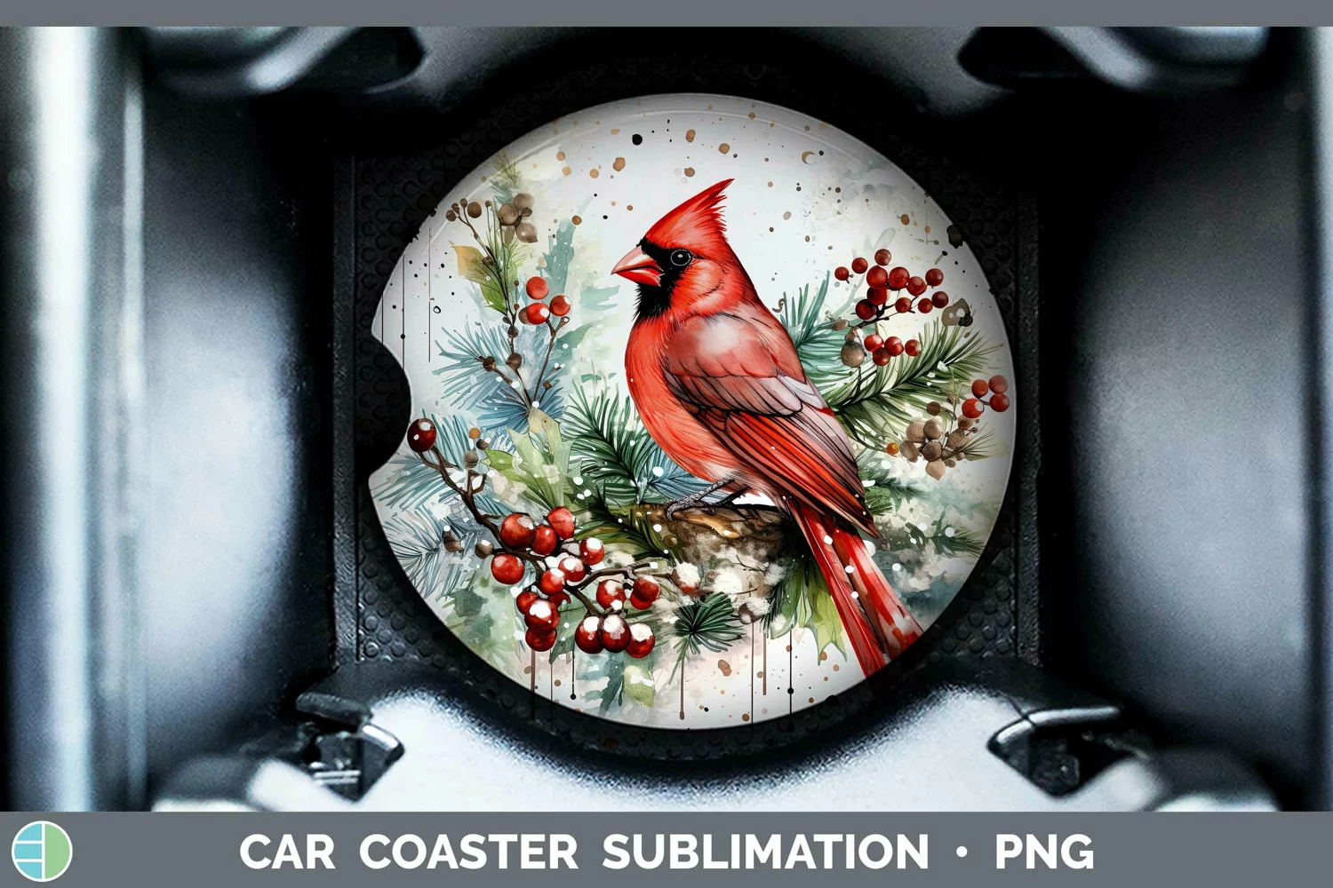 GorgeousWatercolor Christmas Car Coaster design.