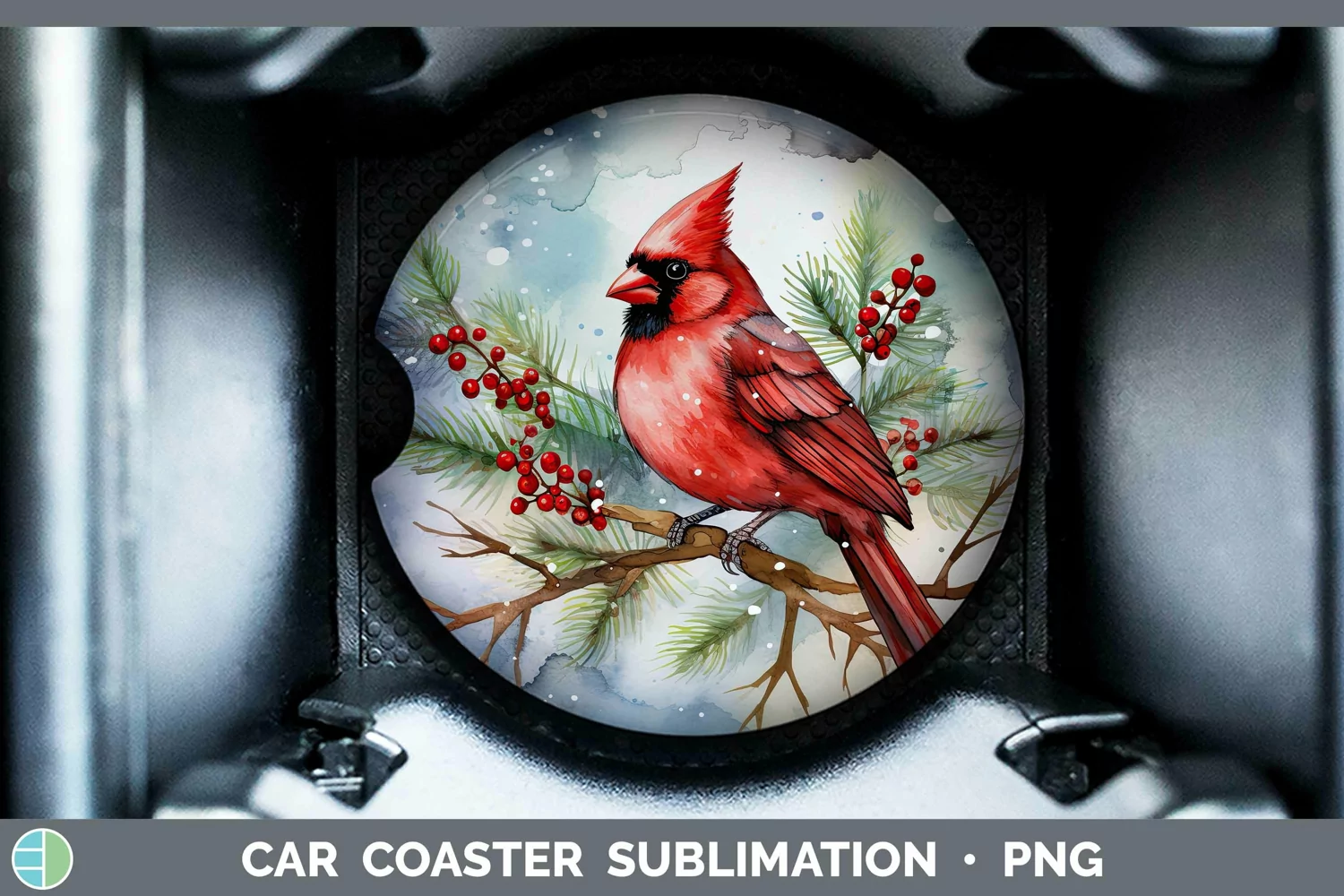 GorgeousWatercolor Christmas Car Coaster design.