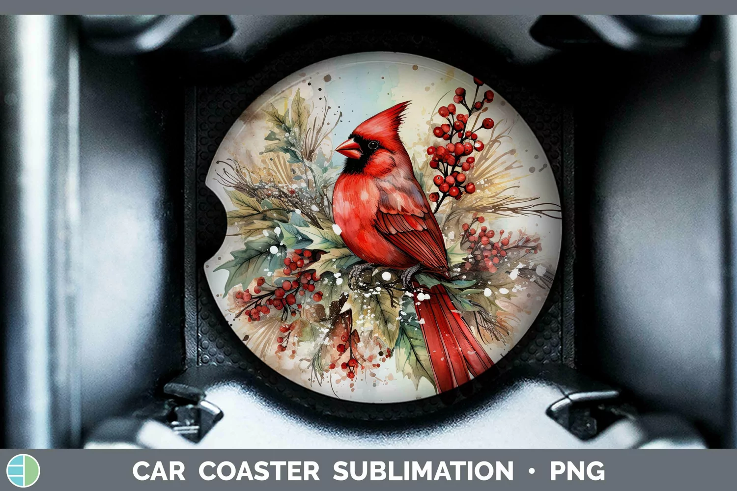 GorgeousWatercolor Christmas Car Coaster design.