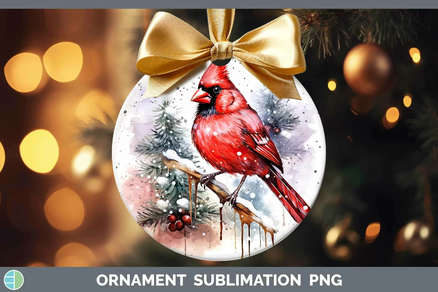 GorgeousWatercolor Christmas Ornament design.