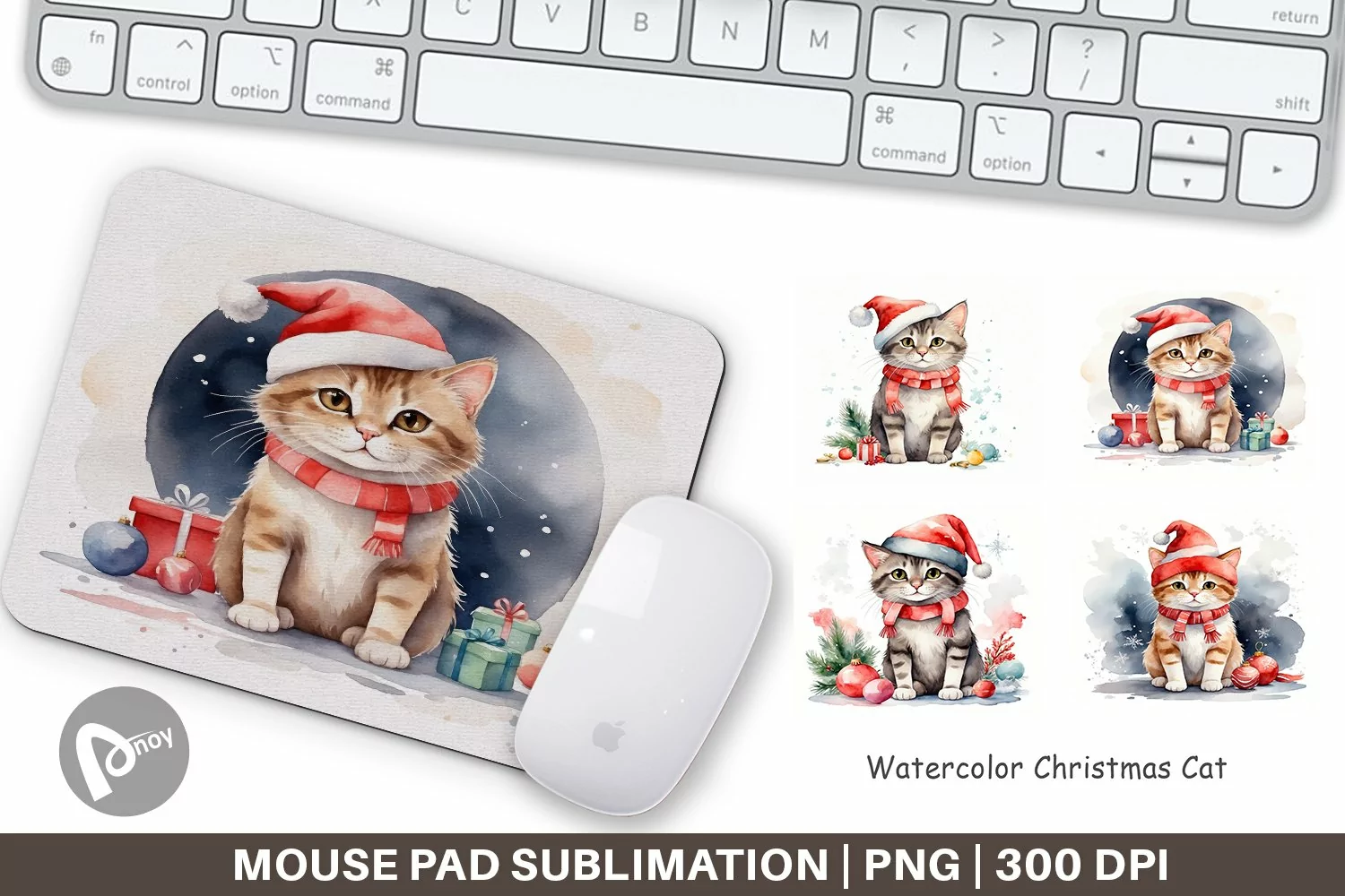 Mouse Pad Watercolor Christmas Cat product image 1