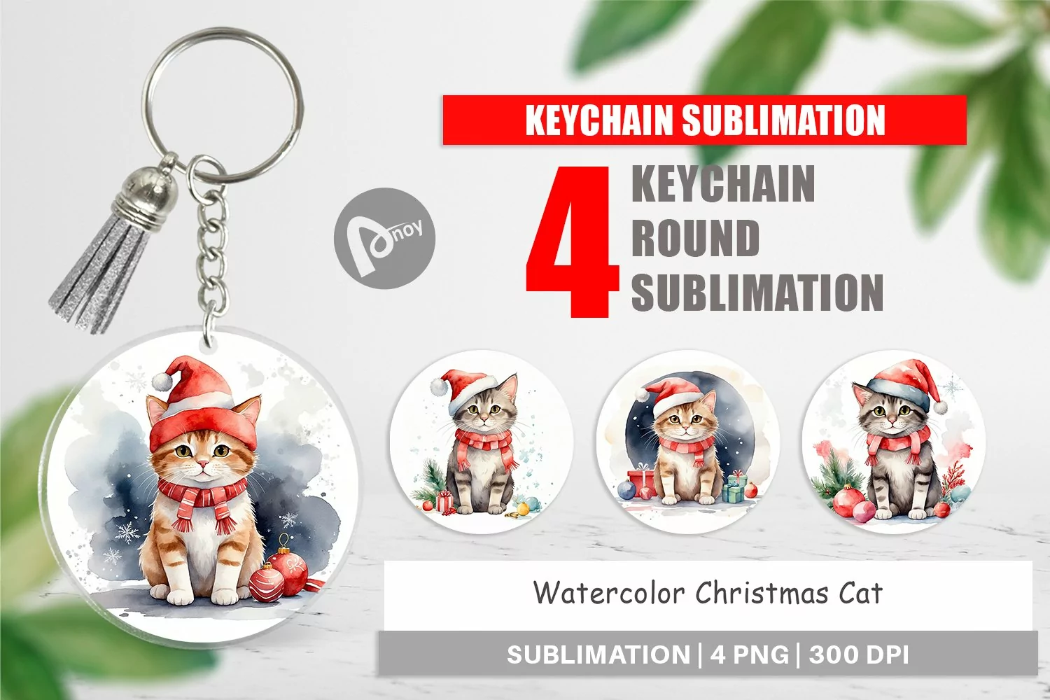 Keychain Watercolor Christmas Cat product image 1
