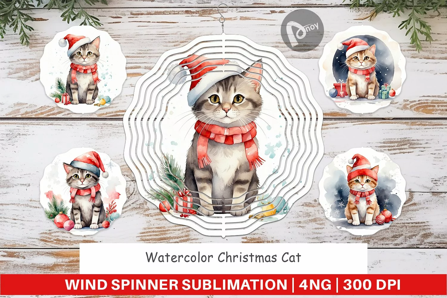 Wind Spinner Watercolor Christmas Cat product image 1