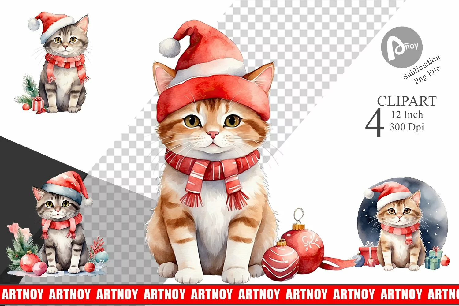 Clipart Watercolor Christmas Cat product image 1