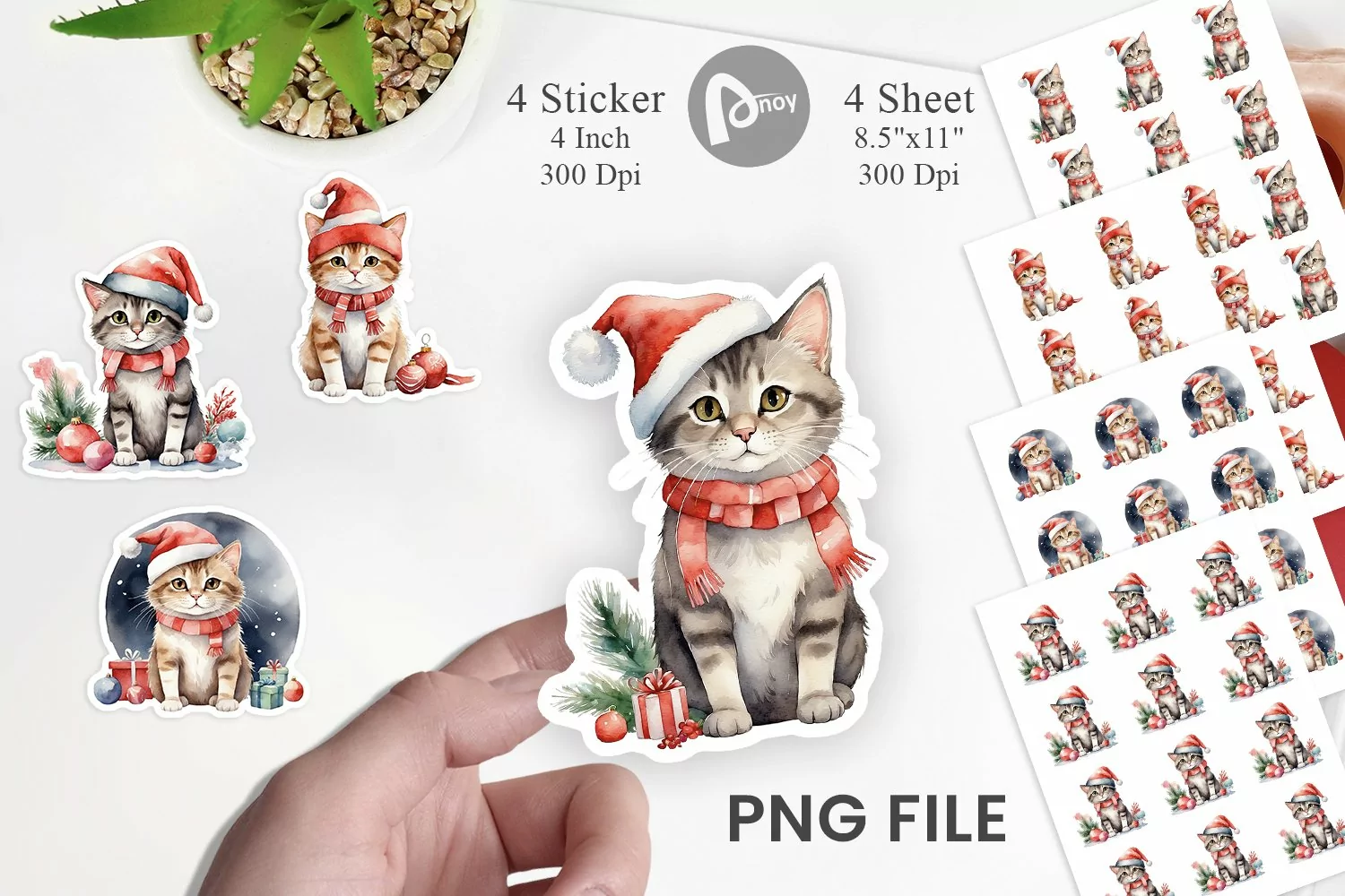 Sticker Watercolor Christmas Cat product image 1