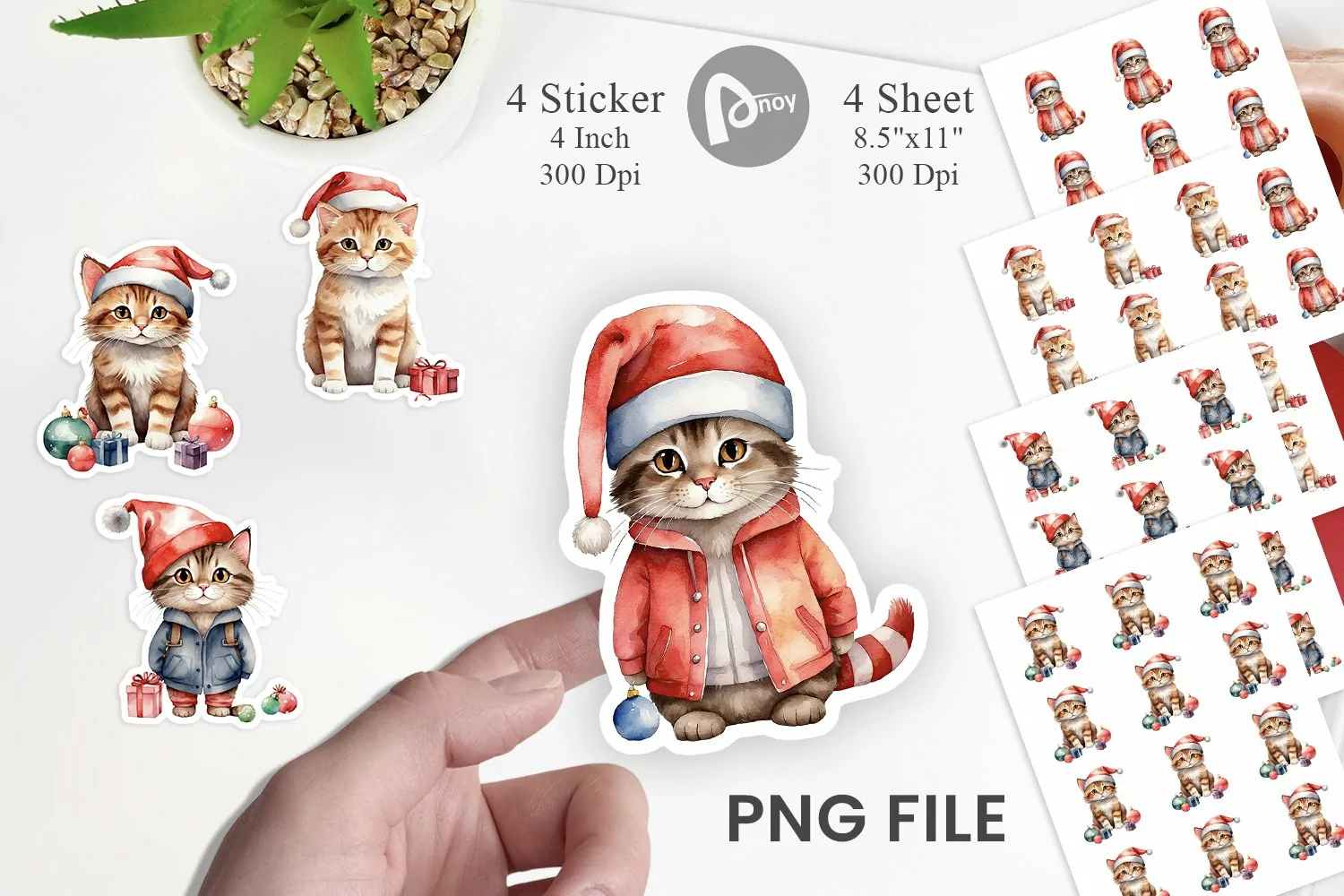 Sticker Watercolor Christmas Cat product image 1