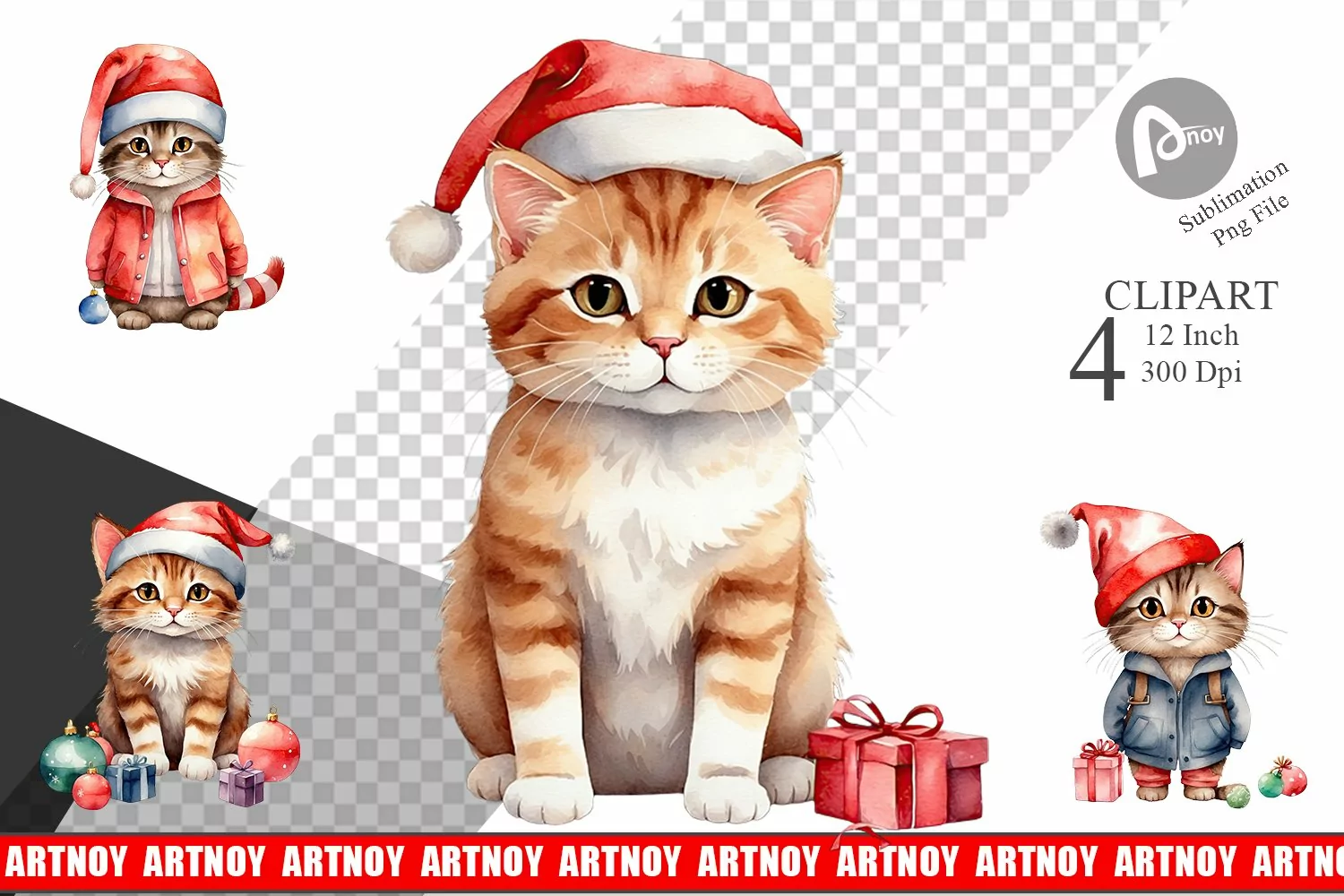 Clipart Watercolor Christmas Cat product image 1