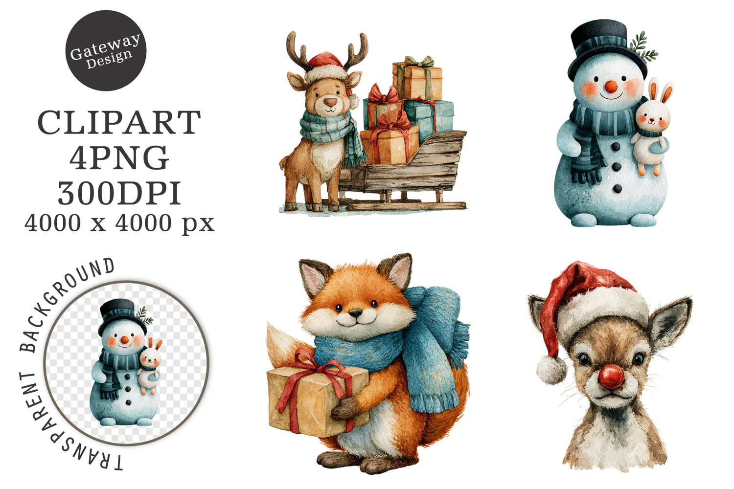 Watercolor Christmas Characters Clipart product image 1
