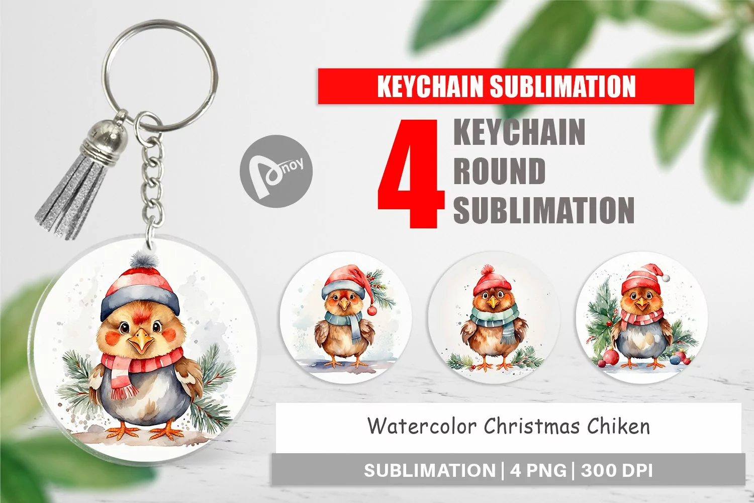 Keychain Watercolor Christmas Chiken product image 1