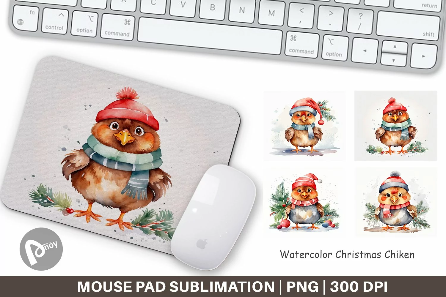 Mouse Pad Watercolor Christmas Chiken product image 1