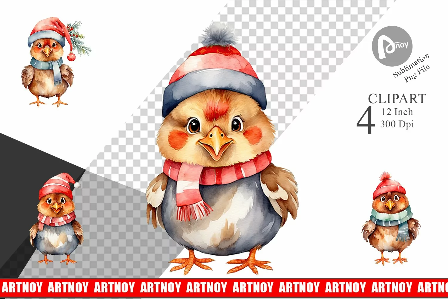 Clipart Watercolor Christmas Chicken product image 1