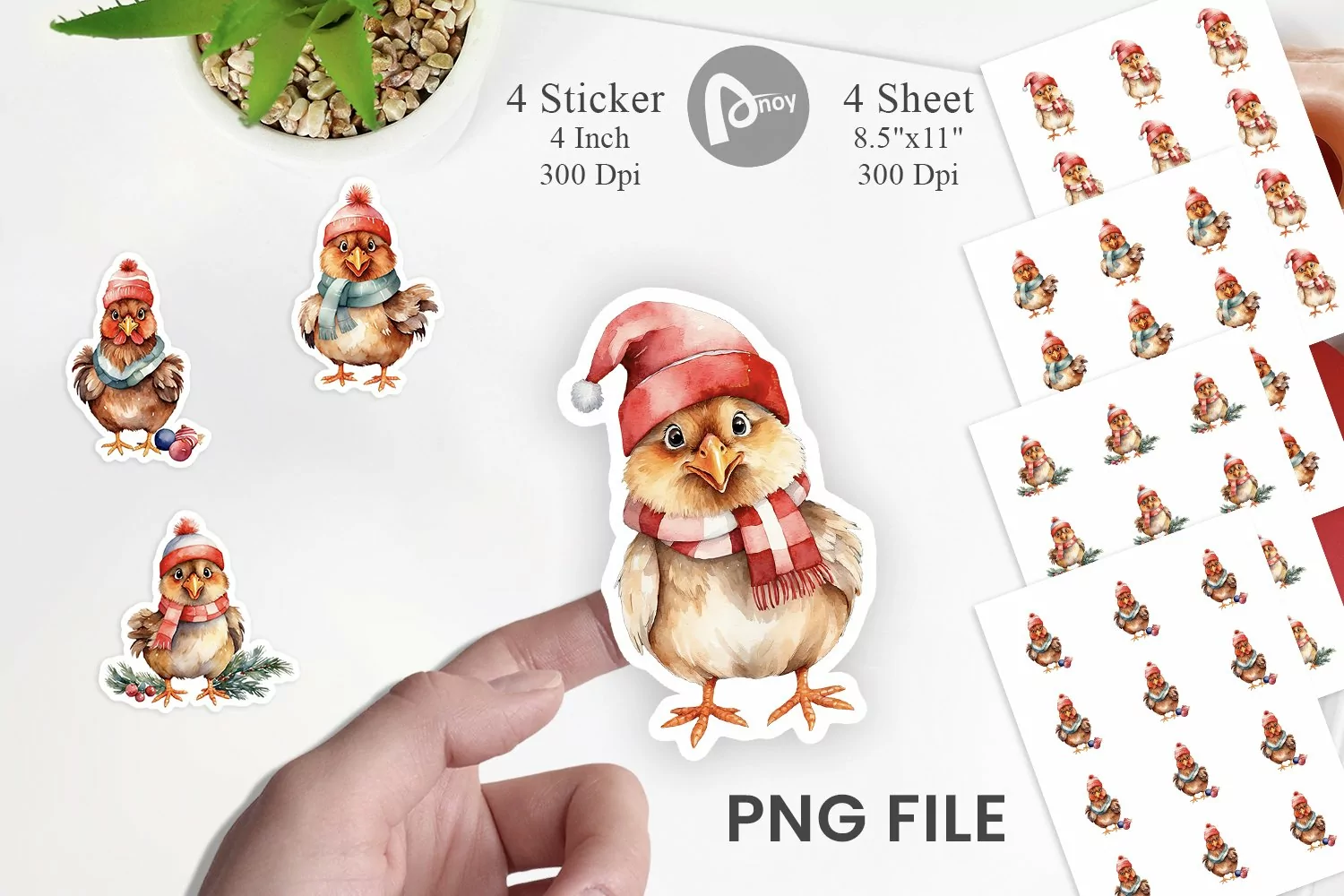 Sticker Watercolor Christmas Chicken product image 1