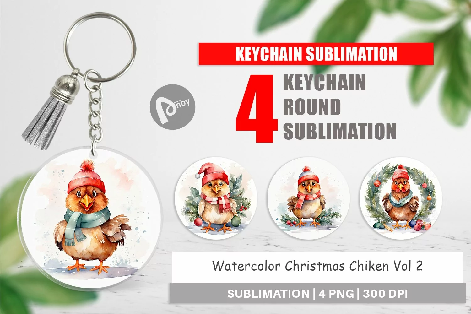 Keychain Watercolor Christmas Chiken product image 1