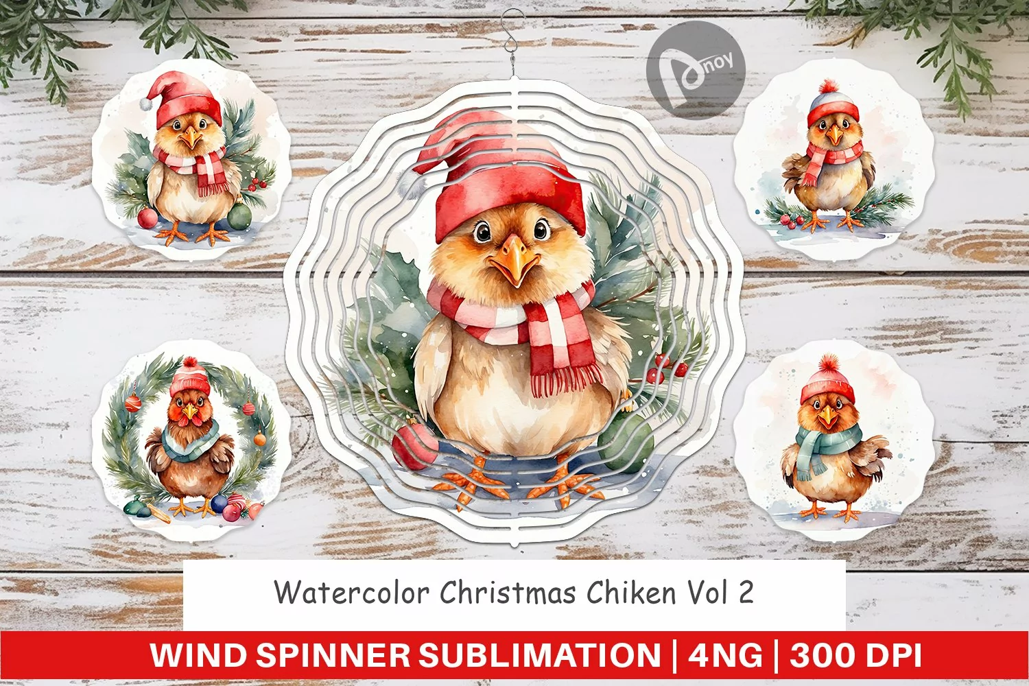 Wind Spinner Watercolor Christmas Chiken product image 1