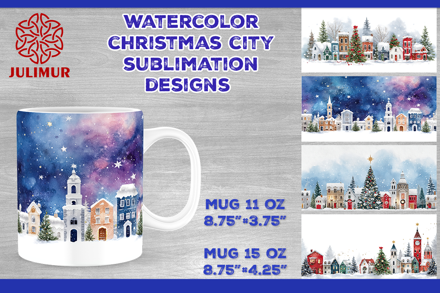 Watercolor Christmas City Mug Sublimation Design product image 1