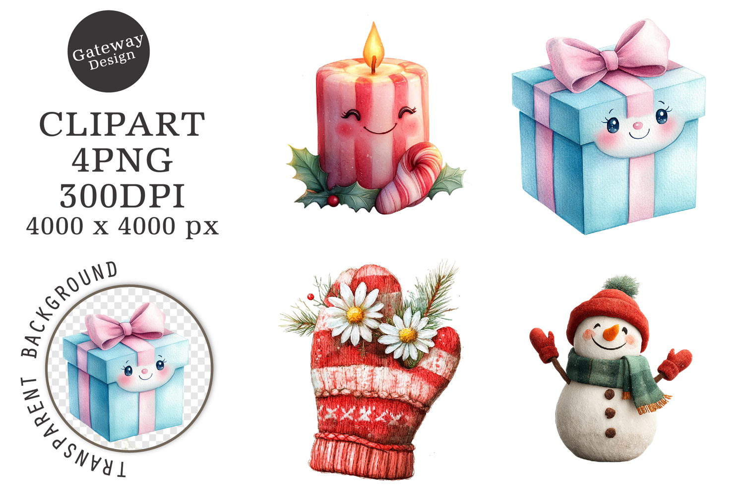 Watercolor christmas Sublimation clipart product image 1