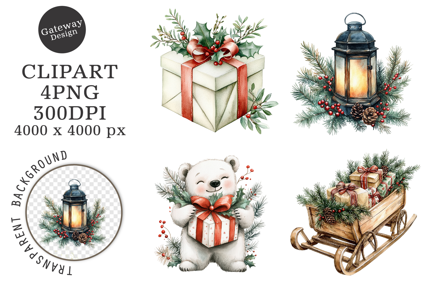 Watercolor Christmas Clipart product image 1