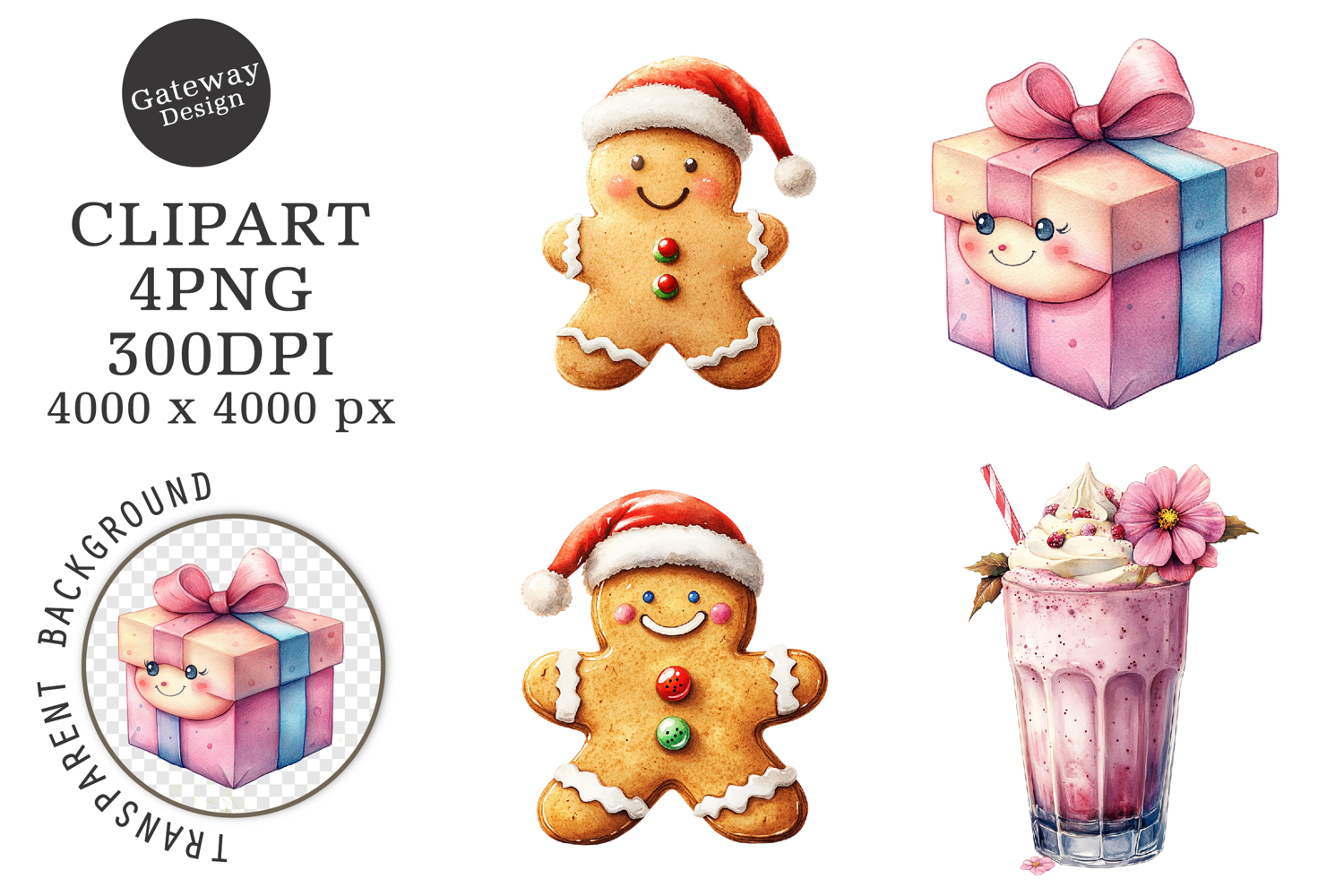 Watercolor christmas Sublimation clipart product image 1