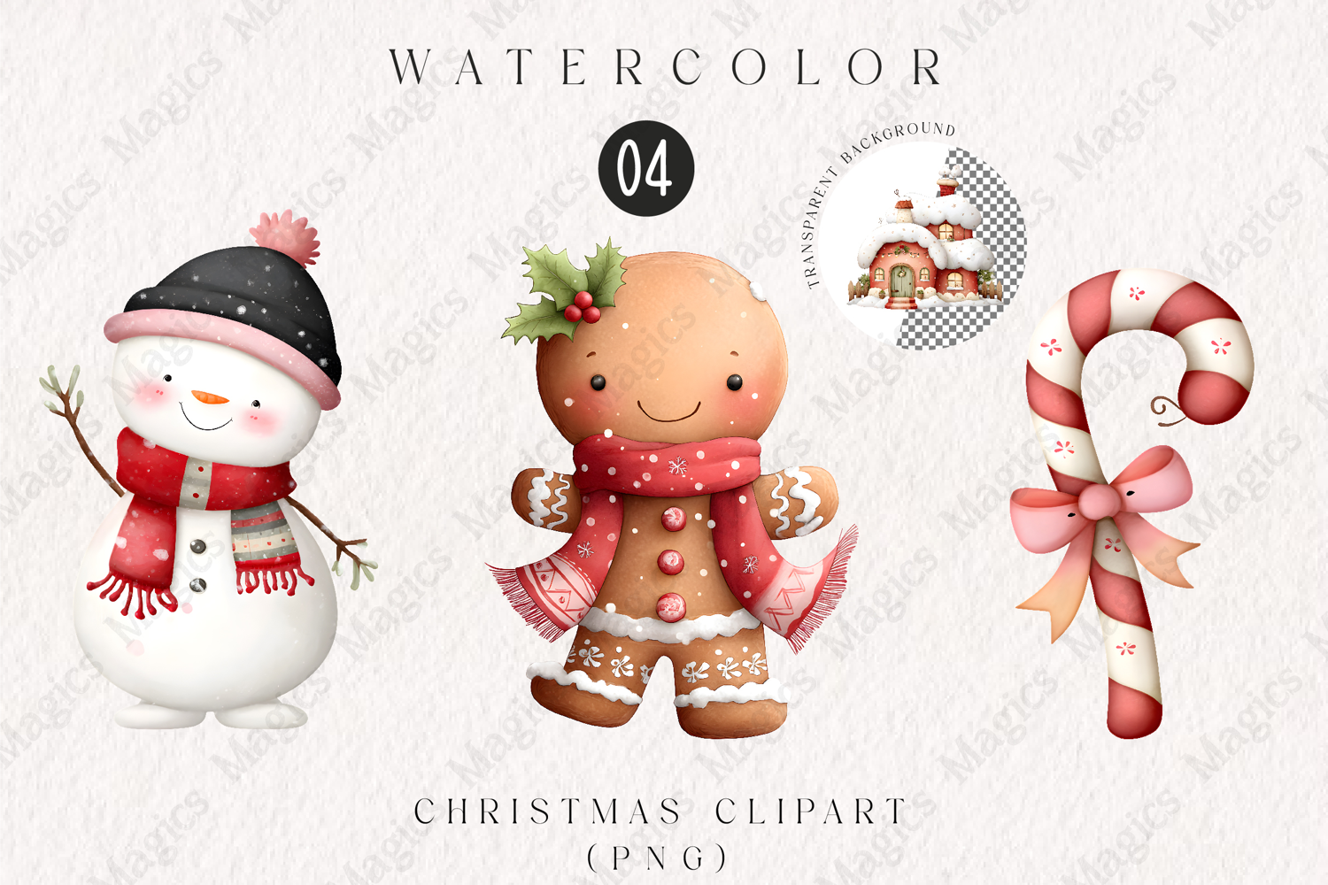 Watercolor Christmas Clipart | Hand-Painted Holiday PNG product image 1