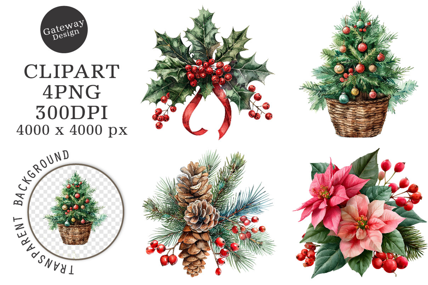 Watercolor Christmas Clipart product image 1