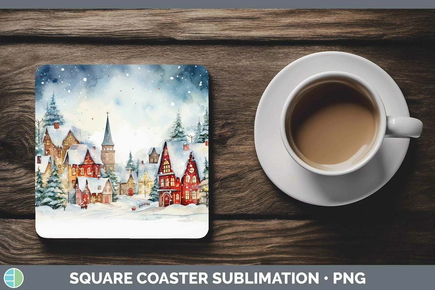 GorgeousWatercolor Christmas Square Coaster design.