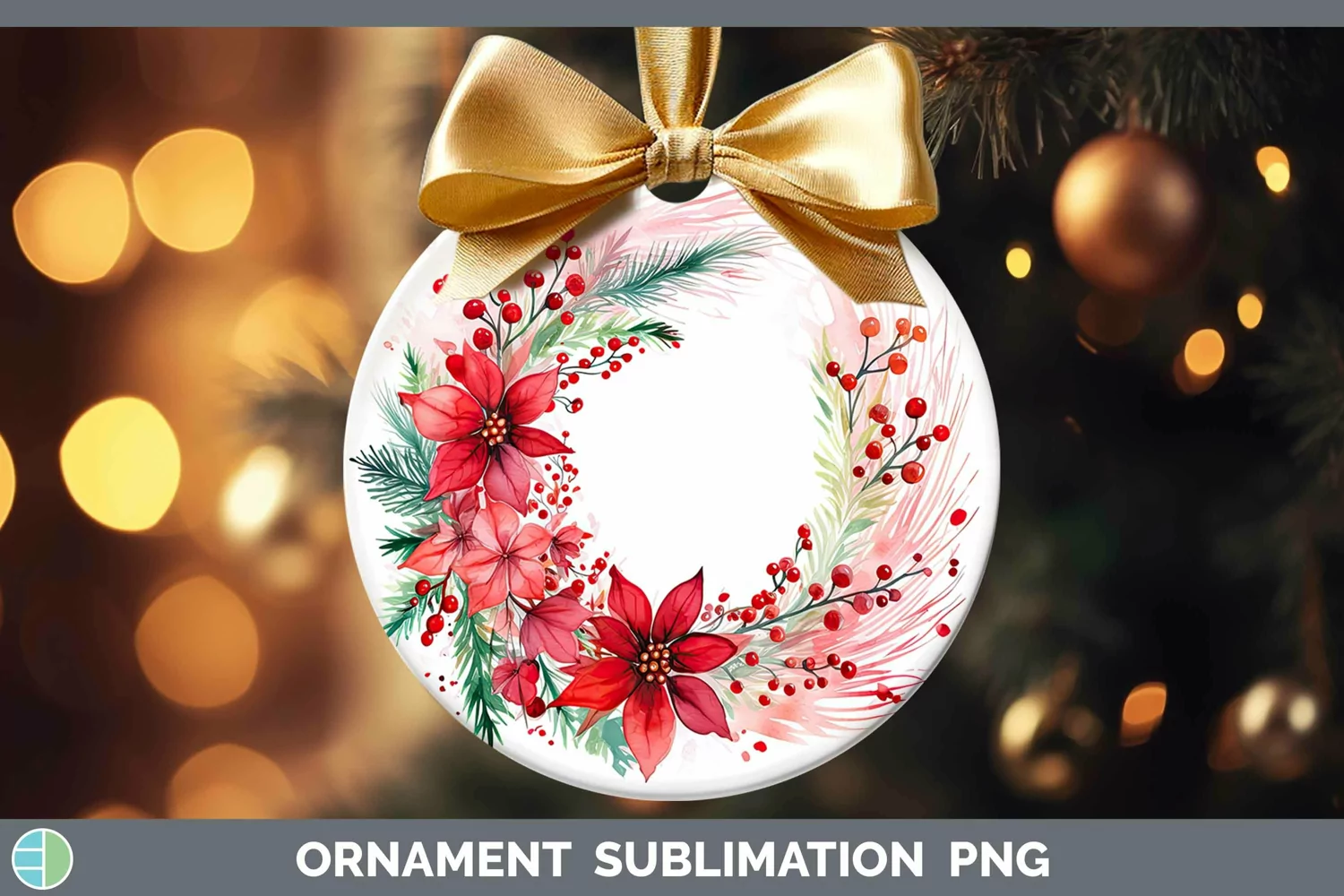 GorgeousWatercolor Christmas Ornament design.