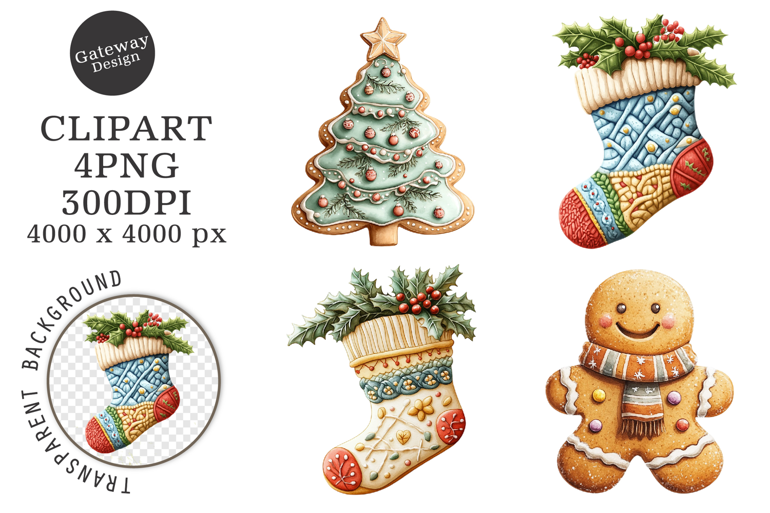 Watercolor Christmas Cookie Clipart product image 1