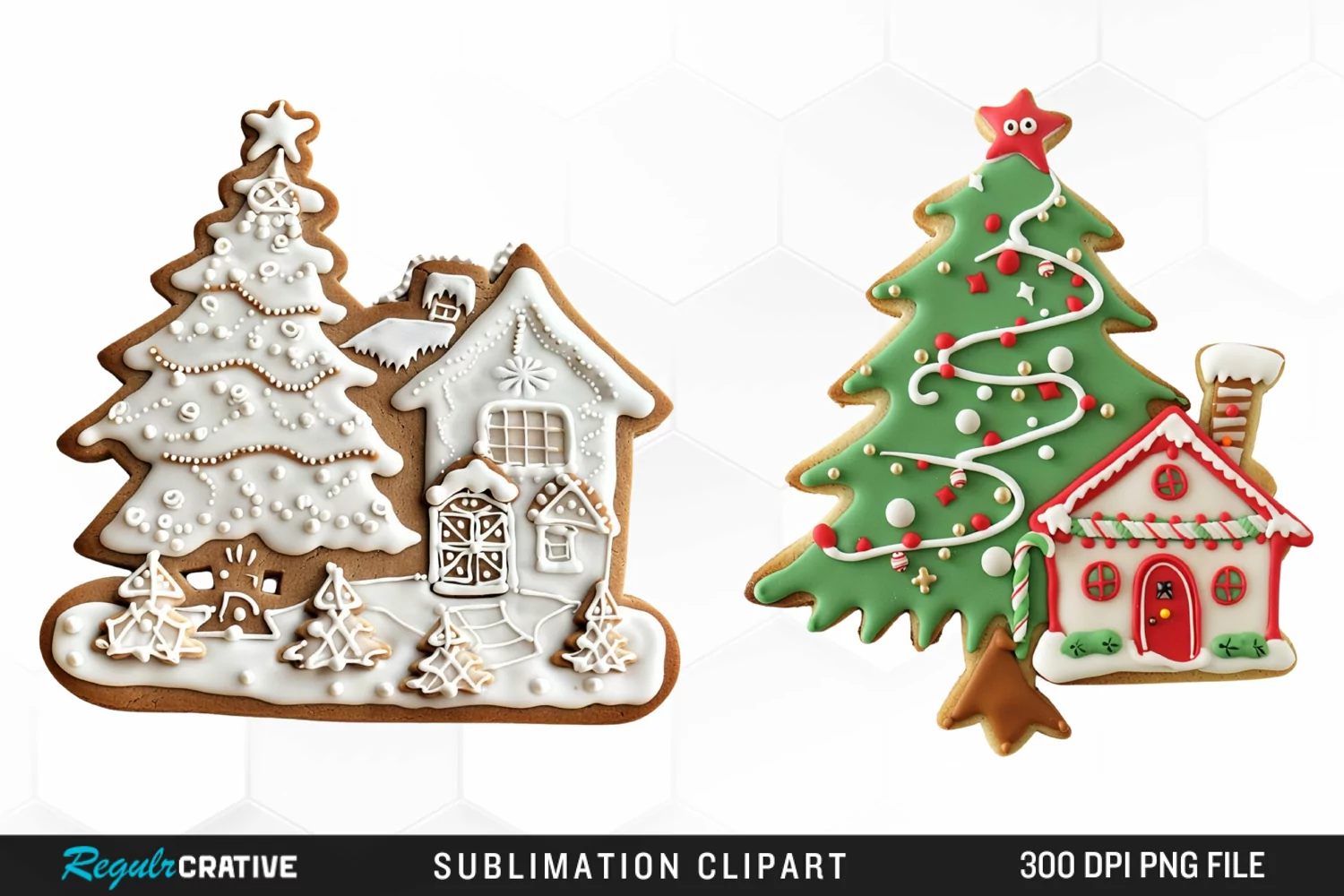 Watercolor Christmas Cookie House Art Clipart product image 1