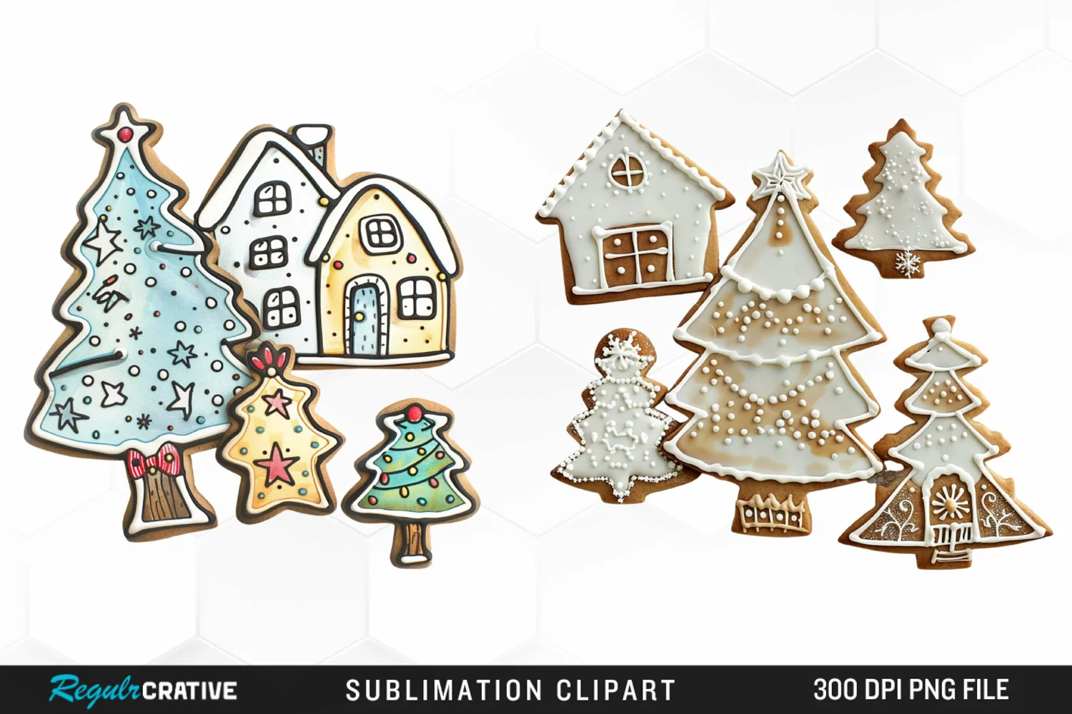 Watercolor Christmas Cookie House Clipart product image 1