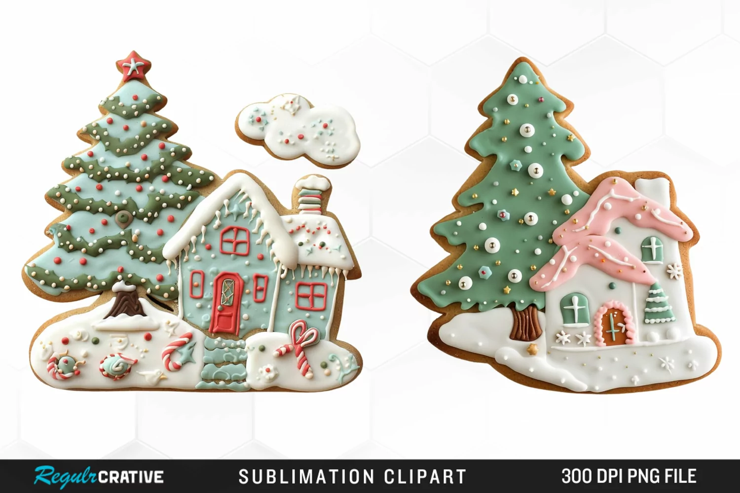 Watercolor Christmas Cookie House Clipart product image 1